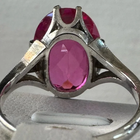 Art Deco 8 Carat Pink Sapphire Sterling Checkerboard Cut Ring - Picture 8 of 13